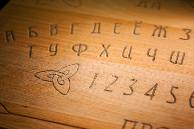 Ouija Board yellow on a black background