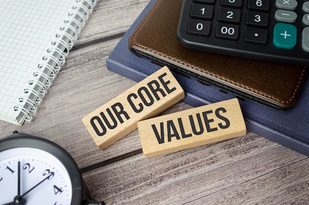 Our core values symbol Concept words Our core values on wooden blocks