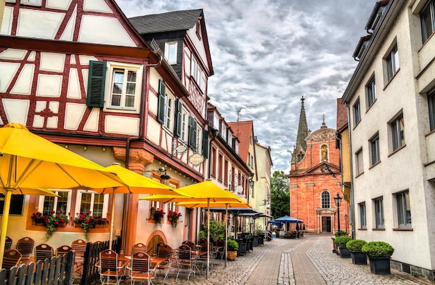 Our lady church and traditional houses in aschaffenburg  bavaria germany