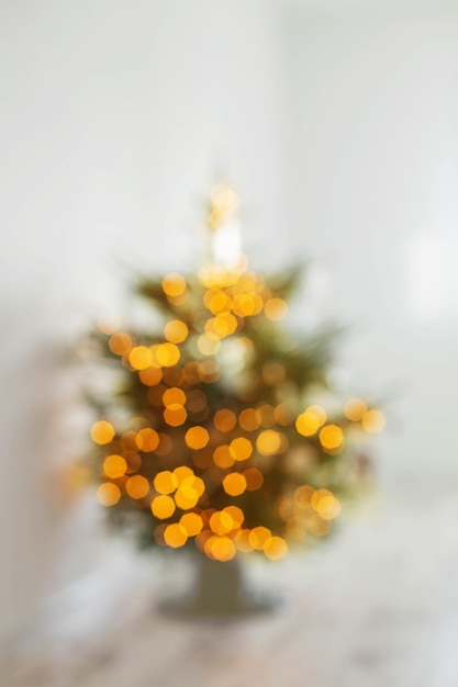 Out of focus christmas tree photo on white background