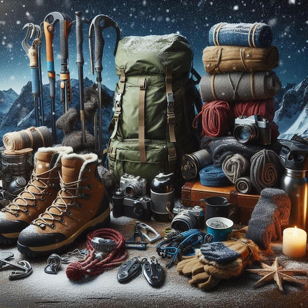 Photo outdoor adventure gear still life