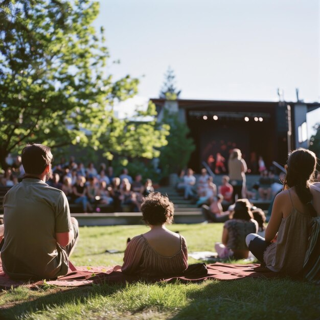 Photo outdoor audience enjoying a live performance in a park