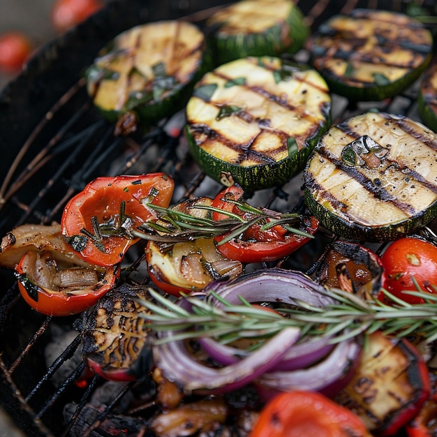 Photo outdoor barbecue with grilled vegetables