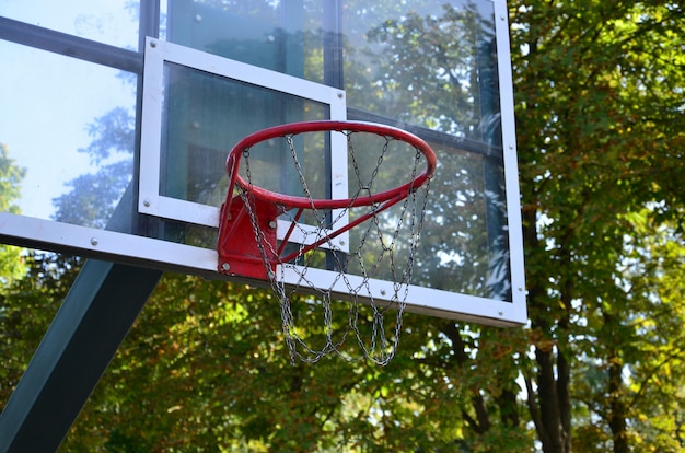 Outdoor Basketball backboard with clear blue sky