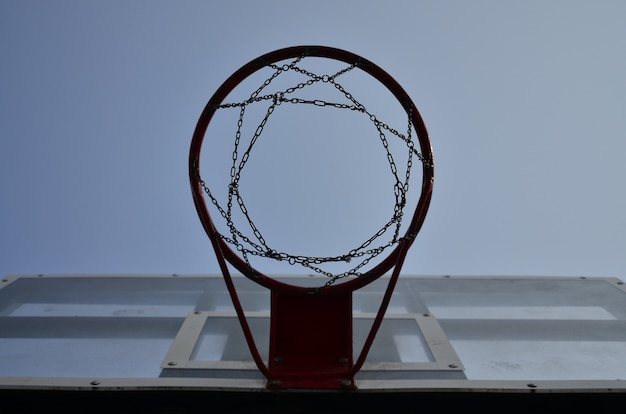 Outdoor Basketball backboard with clear blue sky