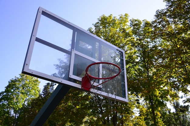 Outdoor Basketball backboard with clear blue sky