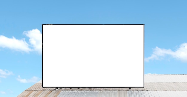 Outdoor billboard on roof and blue sky background with white background mock up