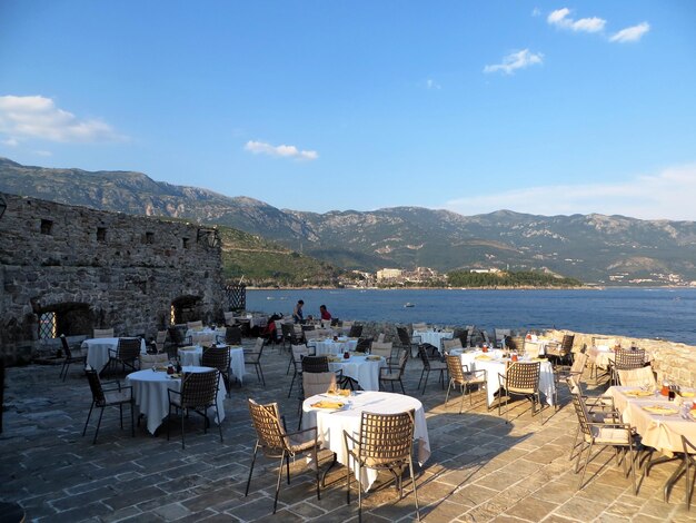 Outdoor cafe is the only customer Served tables and chairs restaurant in the stone citadel Sea bay