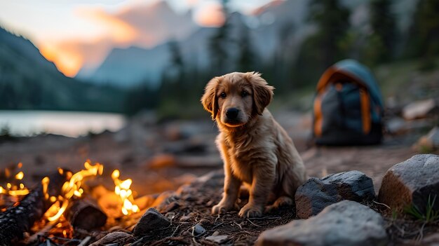 Outdoor Companion Young Tourist and Adorable Labrador Retriever Enjoying a Camping TripGenerative AI