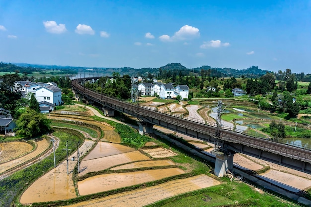 Outdoor country pastoral and rail transportation