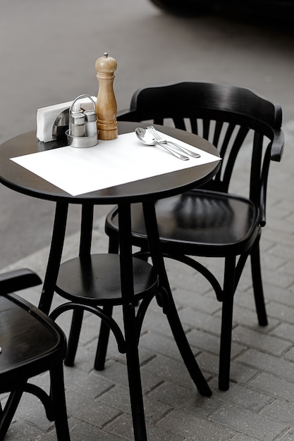 Outdoor Diner Bench with Restaurant Table Accessories.