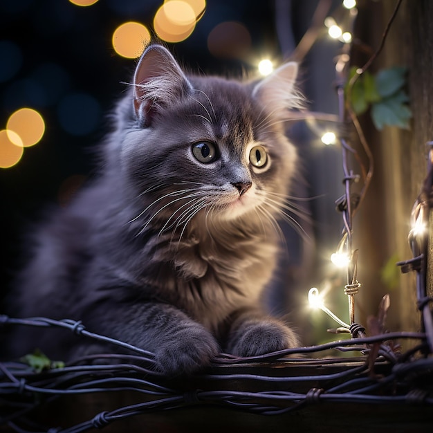 On the outdoor fence warm white black wire fairy lights were wrapped around it