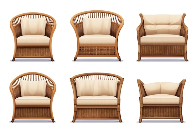 Outdoor Garden Rattan Straw Couches Collection Generative AI