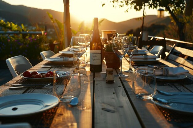 Photo outdoor gathering at a scenic picnic table