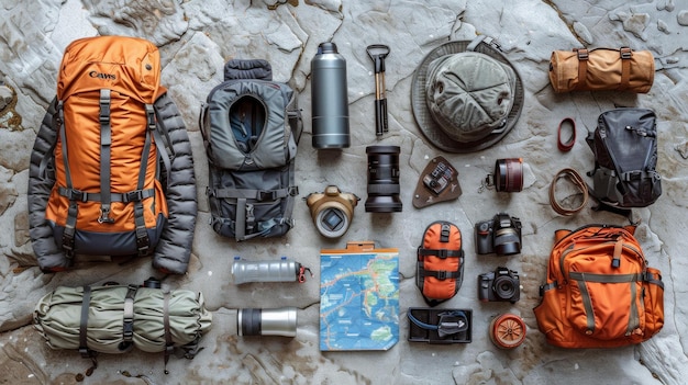 Photo outdoor gear unpacked a detailed view of essential camping equipment