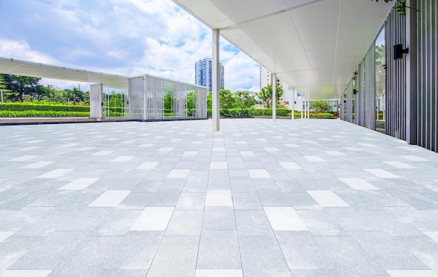 The outdoor ground background of modern buildings under the blue sky