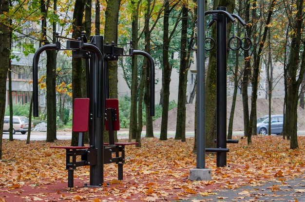 Outdoor gym empty during the coronavirus pandemic in autumn