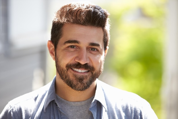 Outdoor Head And Shoulders Portrait Of Smiling Mature Man