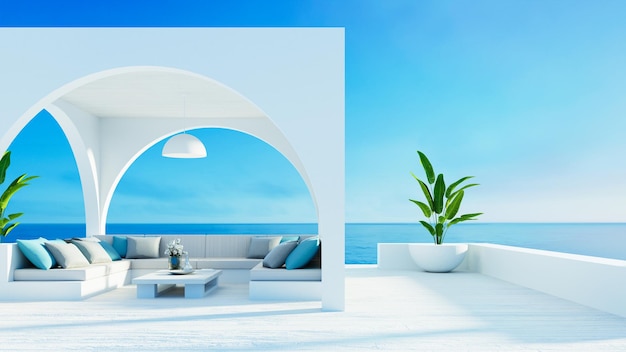 Outdoor living beach luxury and see view - 3D  rendering