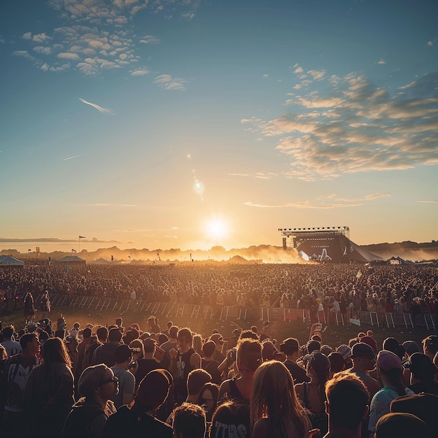 Outdoor Music Festival Crowd Gathering High Energy Event Scene Illustration