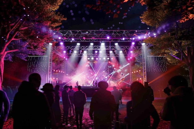 An outdoor music festival with hightech stage ligh generative ai