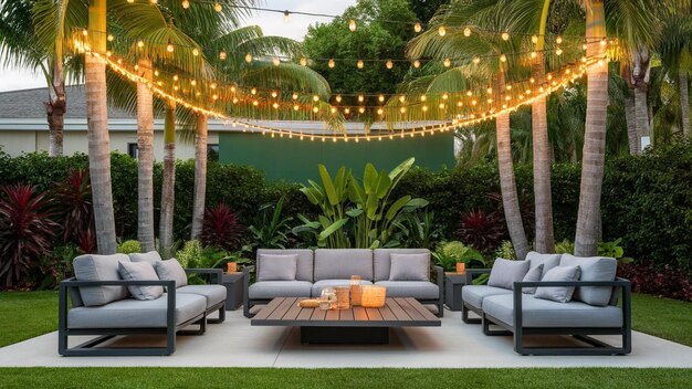 Photo outdoor patio designs comfortable seating in a modern backyard