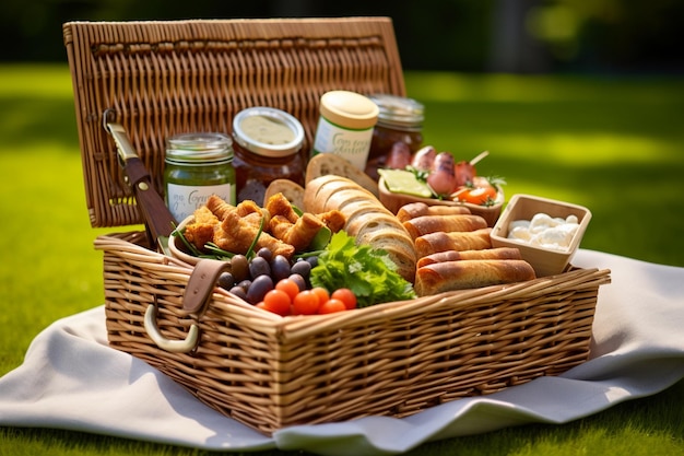 Photo outdoor picnic food with fresh herbs