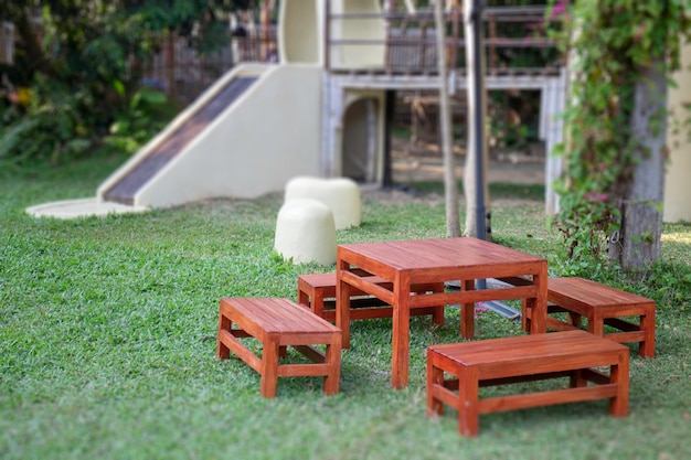 Outdoor playground with green grass ground