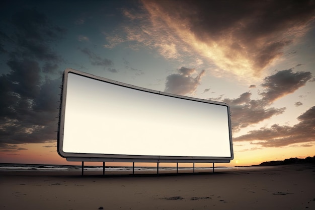 Outdoor pole billboard with mock up white screen on amazing sky background Generative AI