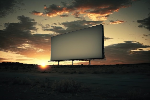 Outdoor pole billboard with mock up white screen on amazing sky background Generative AI