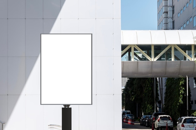 Outdoor pole vertical billboard with mock up white screen Clipping path for mockup