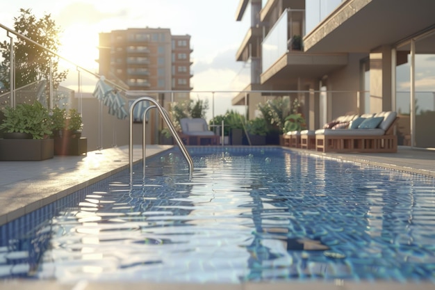 outdoor pool in a modern apartment complex