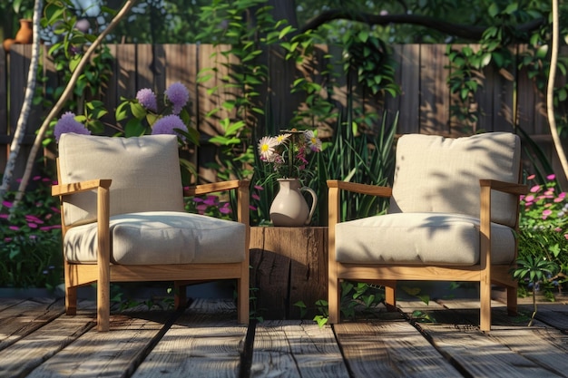 Photo outdoor relaxation with armchairs garden furniture and nature views