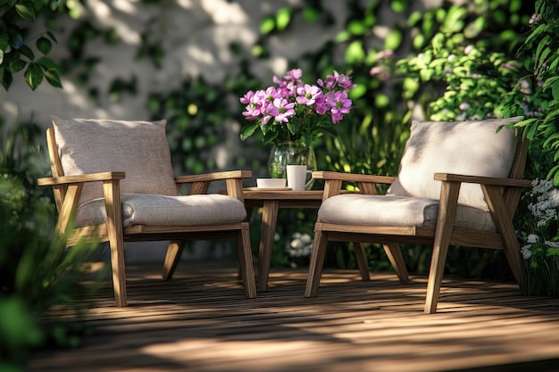 Photo outdoor relaxation with armchairs garden furniture and nature views