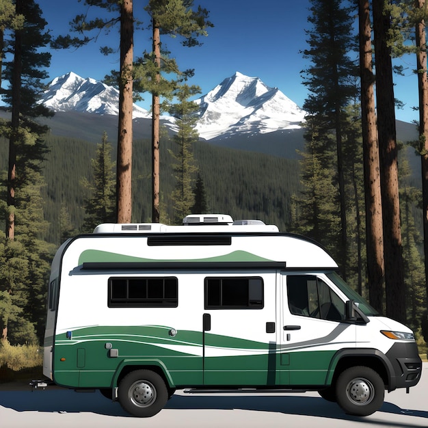 Outdoor RV camping car van at the forest generative art by AI