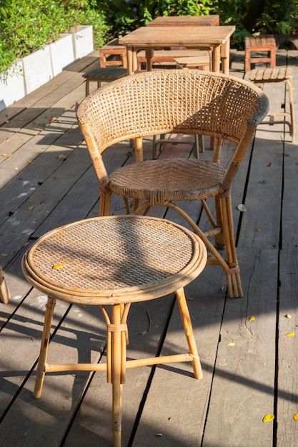 Outdoor seats in green garden