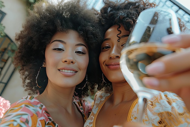 Outdoor Selfie of Friends Drinking Wine