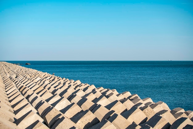 Outdoor shoreline breakwater and ocean view