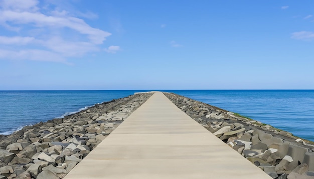 Outdoor shoreline breakwater and ocean view