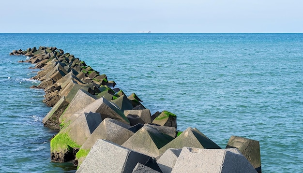 Outdoor shoreline breakwater and ocean view