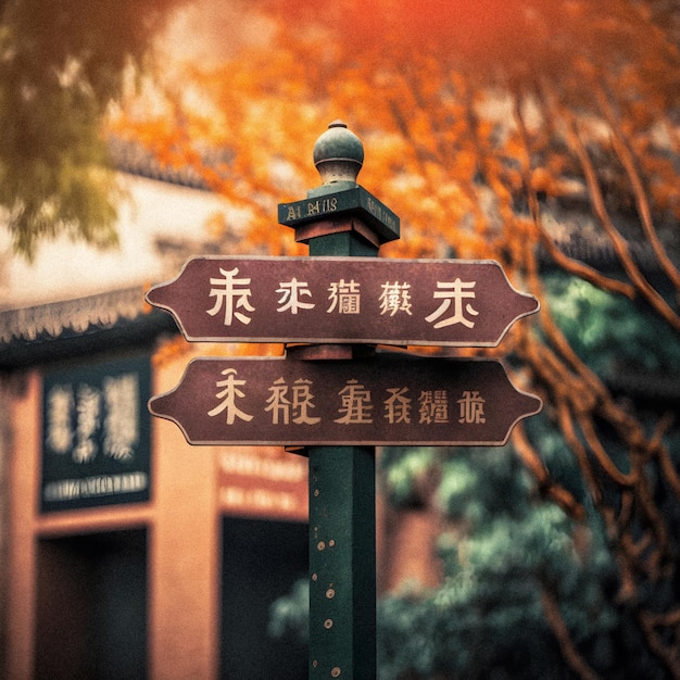 Outdoor street name sign in Chinese towns illustration granular texture