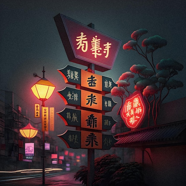 Outdoor street name sign in Chinese towns illustration granular texture