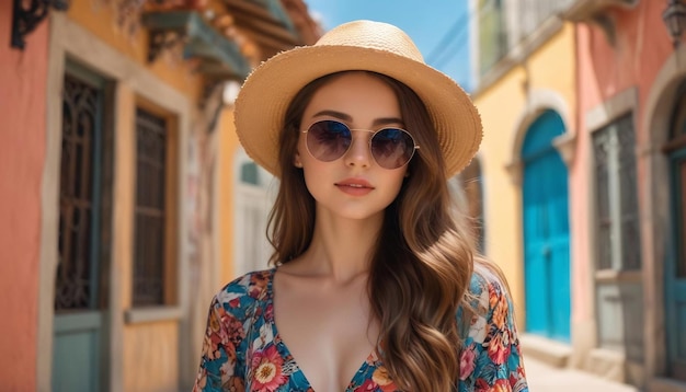 Outdoor street style image of young trendy woman making selfie on the street