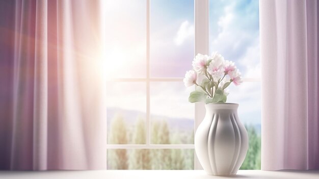 Outdoor Window with White Flower Vase