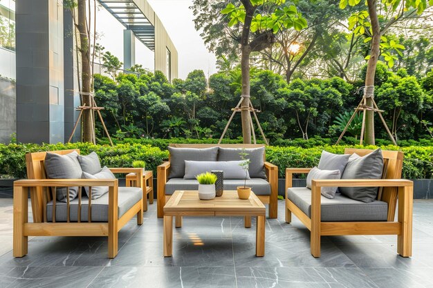 Outdoor Wooden Sofa Set Arranged