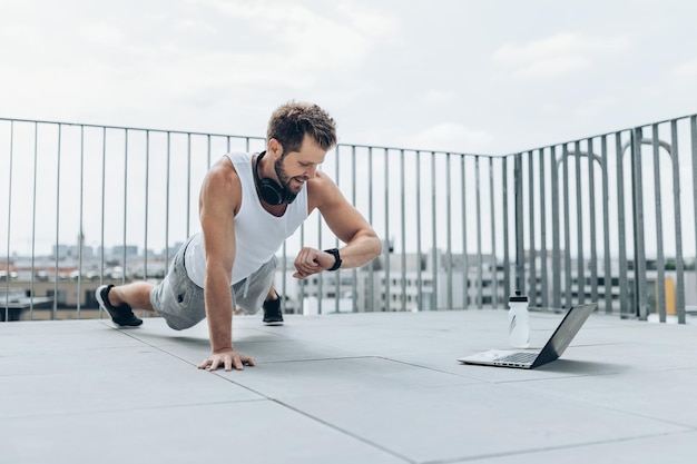 Outdoor workout on a rooftop terrace