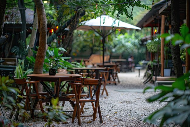 Photo outdoors seats in coffee shop garden