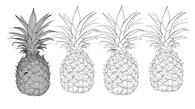 Outline black and white image of a pineapple