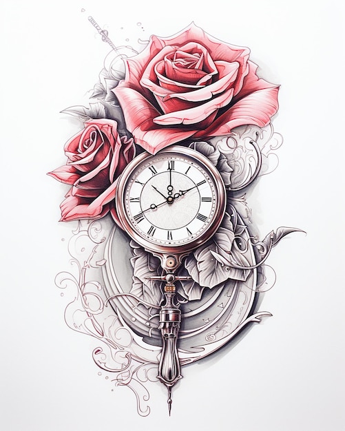 Photo outline of a clock with a rose