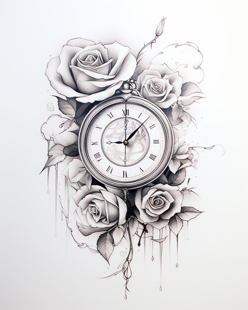 Photo outline of a clock with a rose